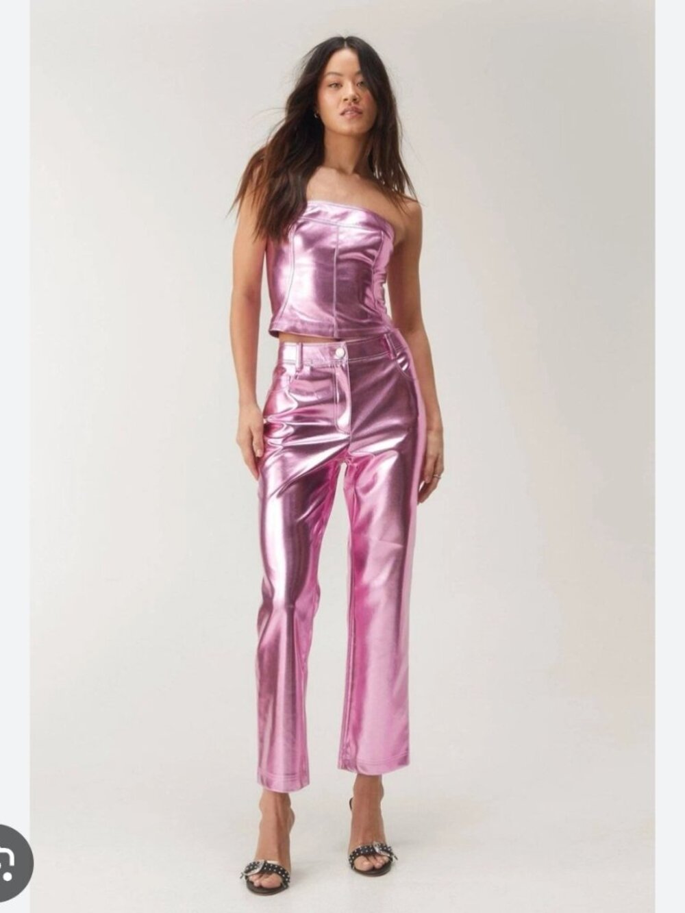 Nasty Gal Metallic Faux Leather Pink Pants